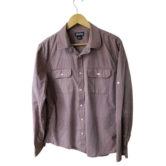MICHAEL Michael Kors Other - Michael Michael Kors Mens Long Sleeve Button-Down Shirt Orange & Navy Gingham